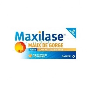 Maxilase maux de gorge alpha amylase 3000 U CEIP 15 comprimés enrobés