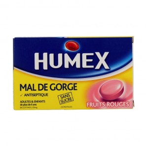 Humex mal de gorge fruits rouges sans sucre 24 pastilles