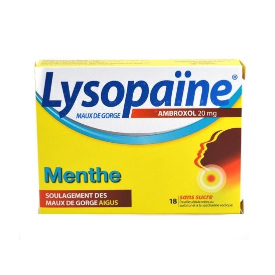 Lysopaïne Maux De Gorge Ambroxol Menthe 20 Mg Sans Sucre 18 Pastilles