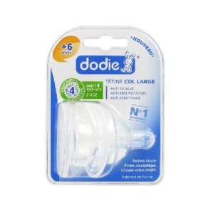 Dodie 2 Tétines Silicone Col Large +6 Mois 3 Vitesses Liquide Epais Débit 4 x2 tétines