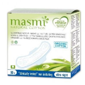 Masmi natural cotton serviettes hygiéniques anatomiques 100% coton ultra fines nuit 10 unités