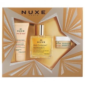 Nuxe Coffret Huile Prodigieuse avec 1 huile 50ml + 1 creme mains 30ml + 1 baume lèvres 15g