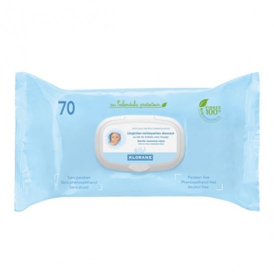 Klorane Lingettes nettoyantes douceur 70 lingettes