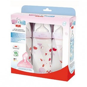 Nuk Lot biberons incassables rose&blue first choice+ silicone3 biberons