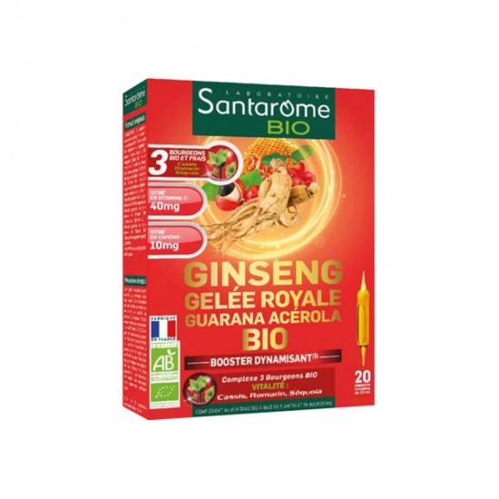 Santarome bio ginseng gelée royale guarana acérola bio 20 ampoules x 10ml