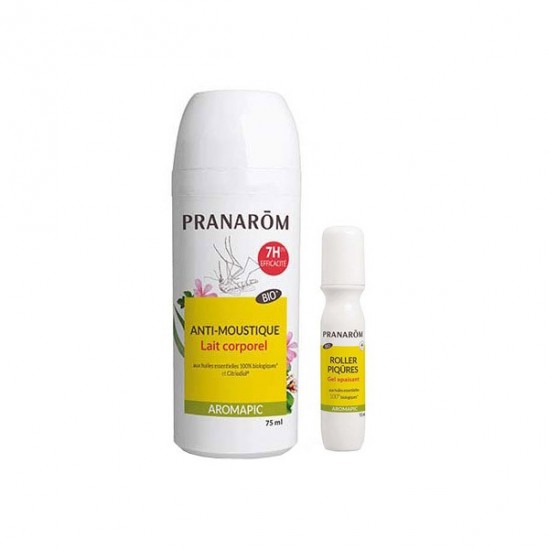 Pranarôm aromapic roller anti-moustiques lait corporel 75ml + roller piqûres 15ml