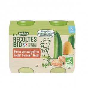 Blédina les récoltes bio pots purée de courgettes poulet thym 2x200g