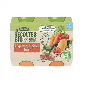 Blédina les récoltes bio pots légumes du solei boeuf 2x200g