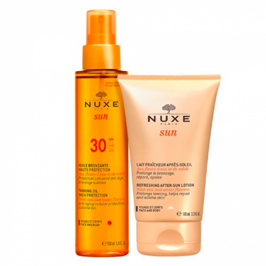 Nuxe duo huile bronzante spf30 150ml & lait fraicheur après-soleil 100ml