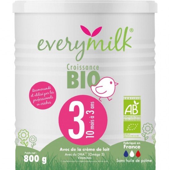 Everymilk lait en poudre bio 3 10 mois à 3 ans 800g