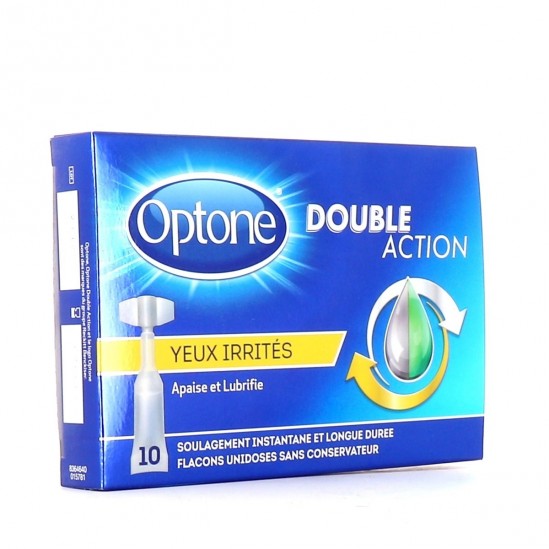 Optone double action yeux irrités apaise et lubrifie 10 unidoses