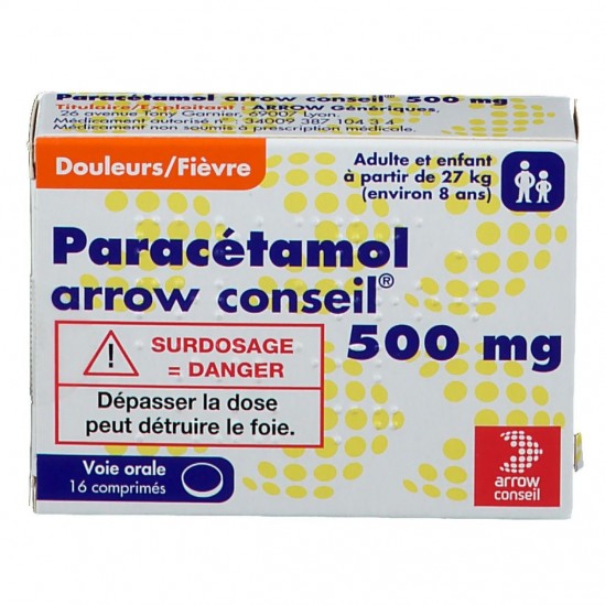 Paracetamol arrow 500mg 16 comprimés