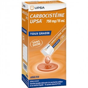 Upsa carbocistéine 750mg/15ml sans sucre arôme caramel