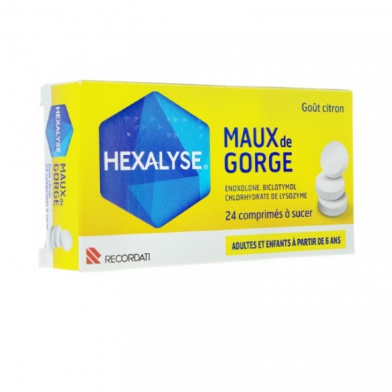 Hexalyse maux de gorge goût citron 24 comprimés à sucer