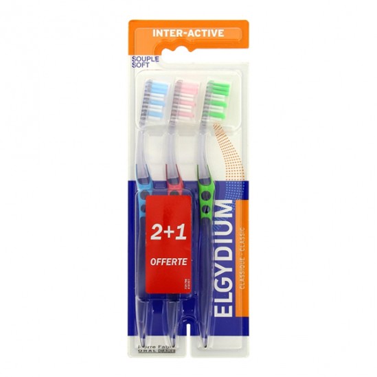 Elgydium brosse à dents inter-active souple x2 + 1 Offerte