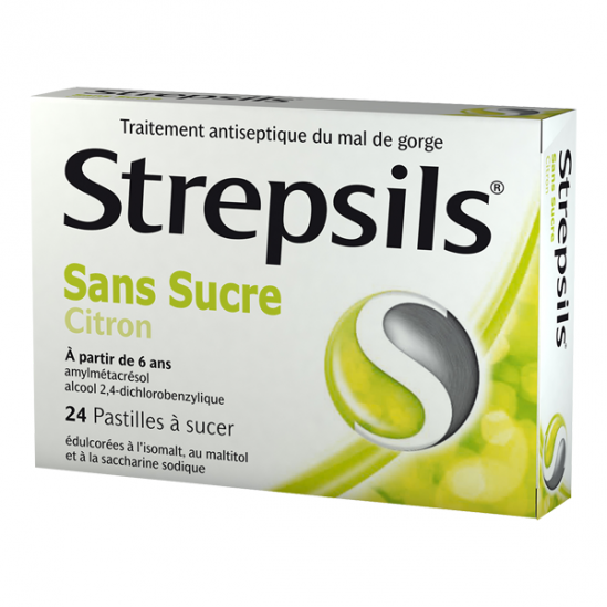 Strepsils citron sans sucre 24 pastilles