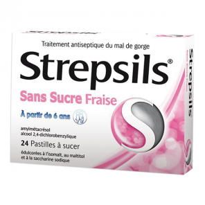 Strepsils fraise sans sucre 24 pastilles