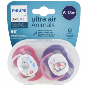 Avent Ultra Air Animals 2 Sucettes  Silicone 6-18 Mois