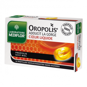 Mediflor Oropolis Adoucit la gorge Coeur Liquide Miel 16 pastilles