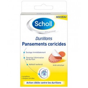 Scholl Pansements Coricides Durillons 2 emplâtres + 2 disques coricides