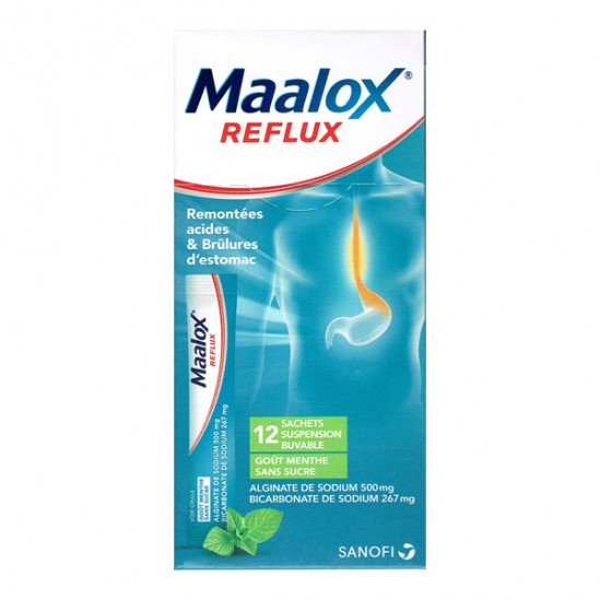 Maalox Reflux Menthe Sans Sucre 12 Sachets