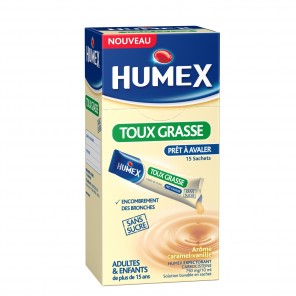 Humex expectorant carbocisteine adultes sans sucre solution buvable 15 sachets